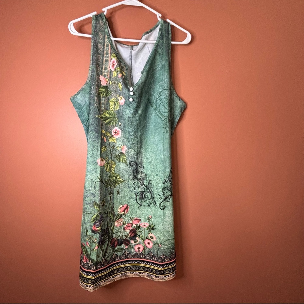 Floral Green Sleeveless Dress